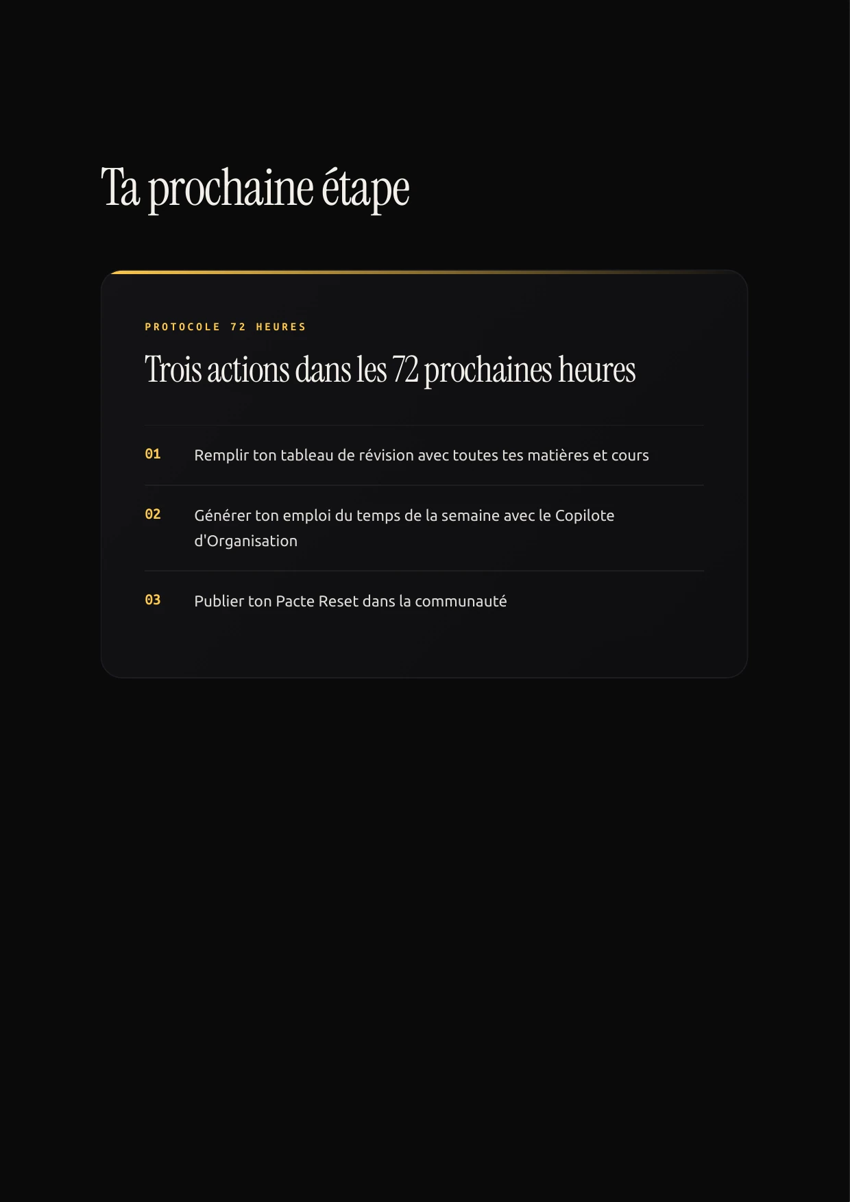 La page du protocole des 72 heures du plan personnalisé, corps du texte flouté