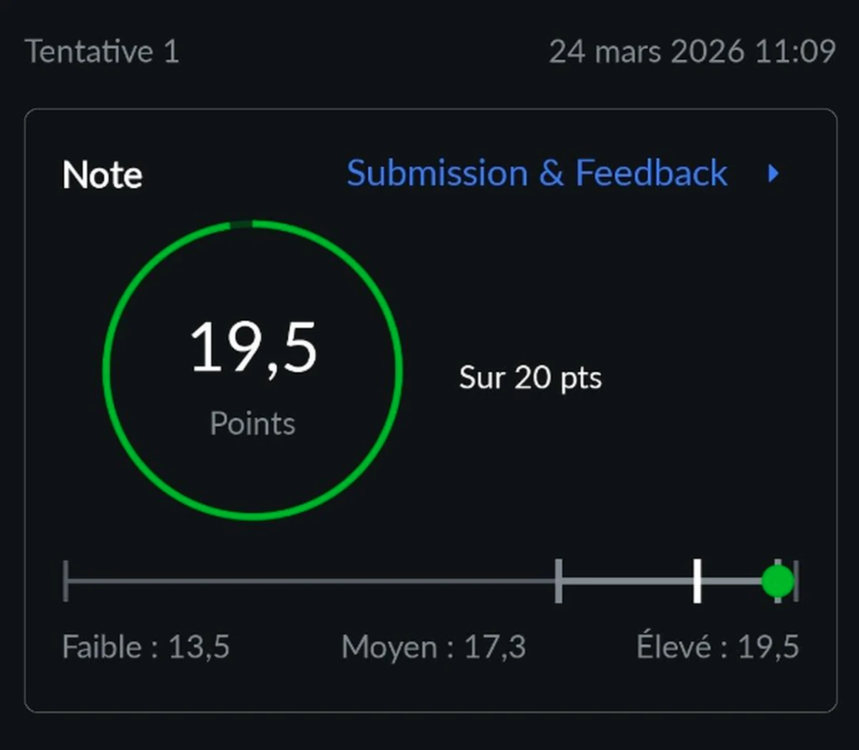 Un relevé de notes, la moyenne mise en évidence