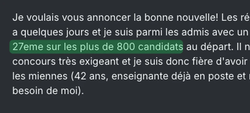 Un relevé de notes, la moyenne mise en évidence